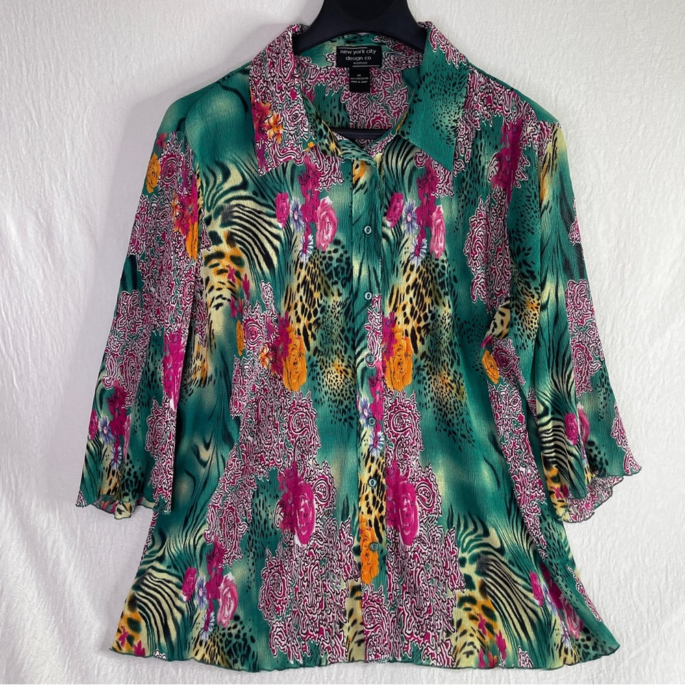 New York City Design Co Vintage Floral Animal Print Blouse Size 1X